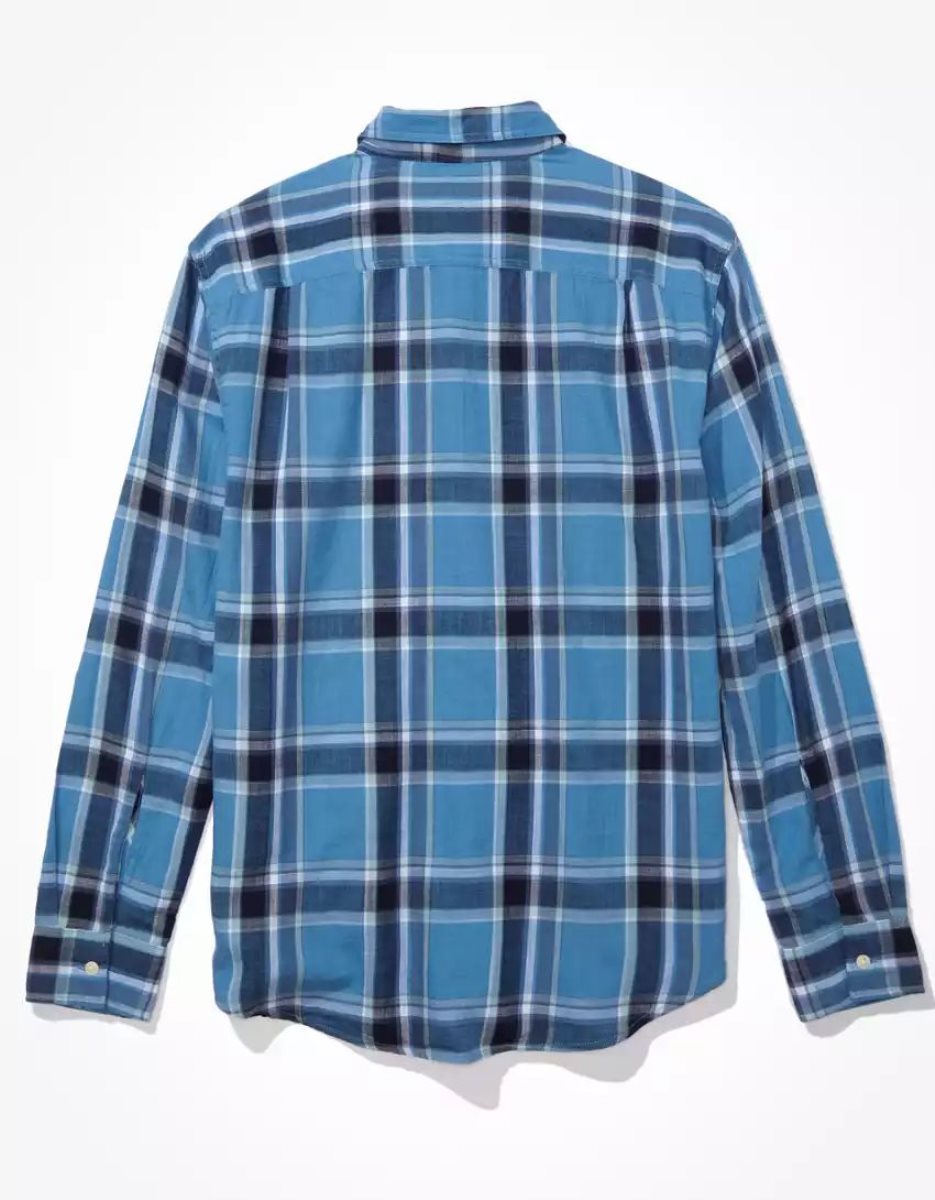 Hauts Flanelle American Eagle AE Super Soft Everyday Plaid Button-Up Shirt Bleu Homme | DWP-66314850